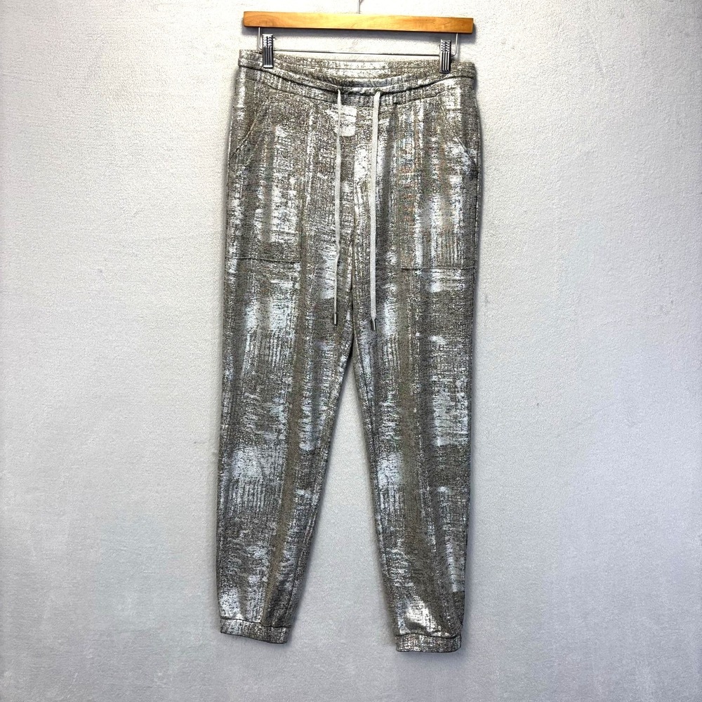 Anthropologie Sloane Shimmer Metallic Jogger Pants Womens XS Silver Shiny Boho